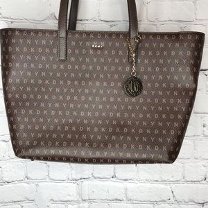 DKNY Brown Signature Print Tote Bag
